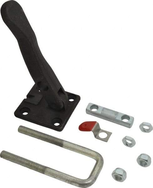De-Sta-Co - 7,500 Lb Capacity, Horizontal, U Hook, Flanged Base, Carbon Steel Pull Action Latch Clamp - 2.19" Drawing Movement, 10.12" OAL, Threaded U Hook, Straight Handle - Americas Industrial Supply