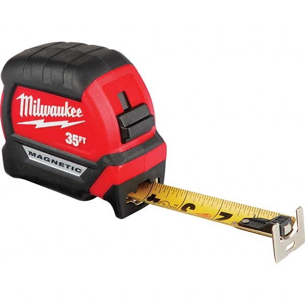 Milwaukee Tool - 35' x 1" Yellow/Black Blade Tape Measure - Americas Industrial Supply