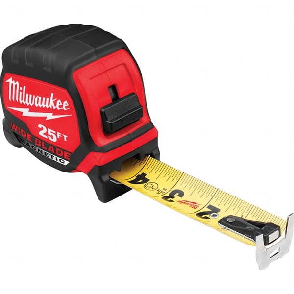 Milwaukee Tool - 25' x 1-5/16" Yellow/Black Blade Tape Measure - Americas Industrial Supply