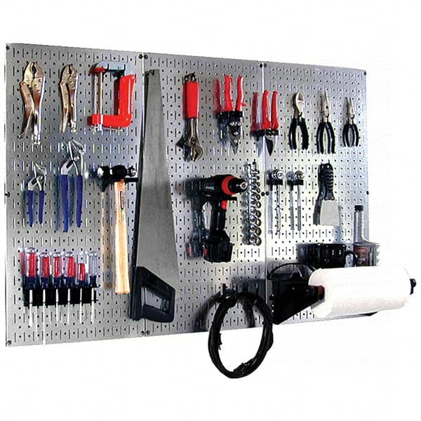 Wall Control - 48" Wide x 32" High Peg Board Kit - 3 Panels, Galvanized Steel, Galvanized/Black - Americas Industrial Supply