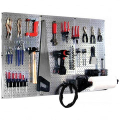 Wall Control - 48" Wide x 32" High Peg Board Kit - 3 Panels, Galvanized Steel, Galvanized/Black - Americas Industrial Supply