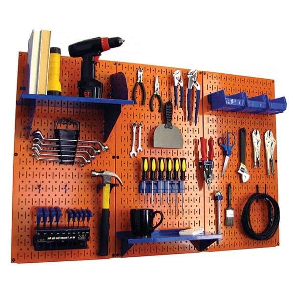 Wall Control - 48" Wide x 32" High Peg Board Kit - 3 Panels, Metal, Orange/Blue - Americas Industrial Supply