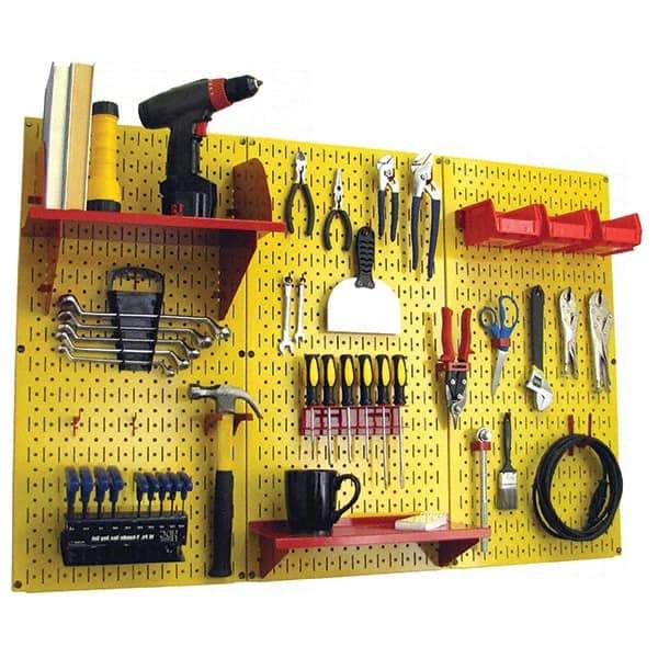 Wall Control - 48" Wide x 32" High Peg Board Kit - 3 Panels, Metal, Yellow/Red - Americas Industrial Supply