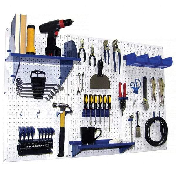 Wall Control - 48" Wide x 32" High Peg Board Kit - 3 Panels, Metal, White/Blue - Americas Industrial Supply