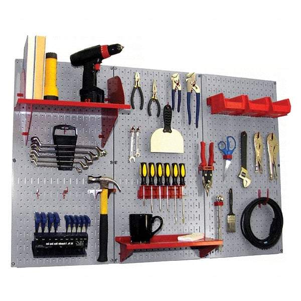 Wall Control - 48" Wide x 32" High Peg Board Kit - 3 Panels, Metal, Gray/Red - Americas Industrial Supply
