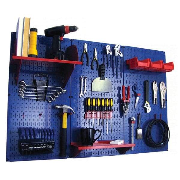 Wall Control - 48" Wide x 32" High Peg Board Kit - 3 Panels, Metal, Blue/Red - Americas Industrial Supply