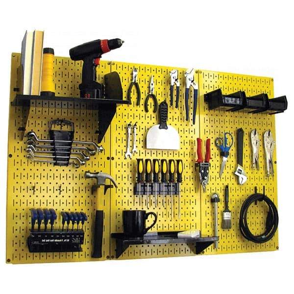 Wall Control - 48" Wide x 32" High Peg Board Kit - 3 Panels, Metal, Yellow/Black - Americas Industrial Supply