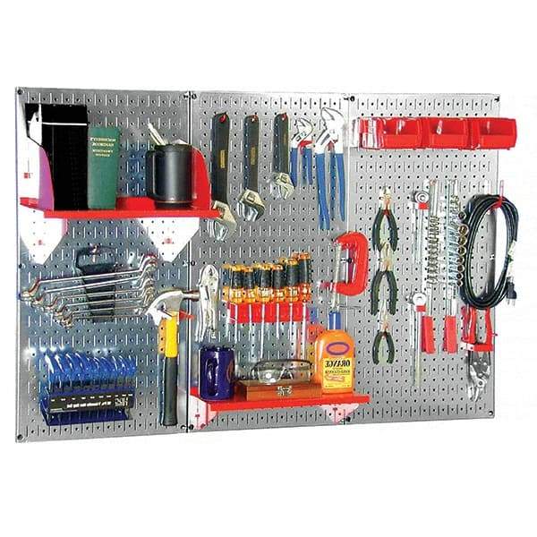 Wall Control - 48" Wide x 32" High Peg Board Kit - 3 Panels, Galvanized Steel, Galvanized/Red - Americas Industrial Supply