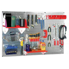 Wall Control - 48" Wide x 32" High Peg Board Kit - 3 Panels, Galvanized Steel, Galvanized/Red - Americas Industrial Supply