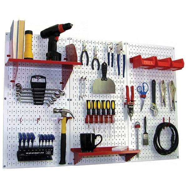Wall Control - 48" Wide x 32" High Peg Board Kit - 3 Panels, Metal, White/Red - Americas Industrial Supply