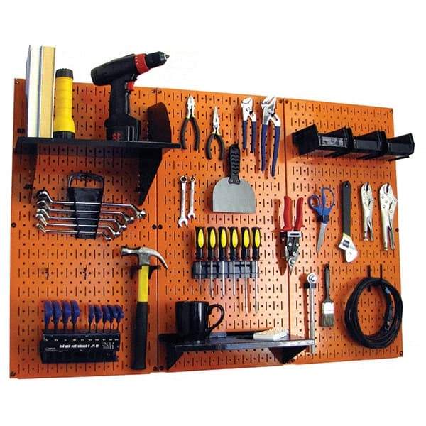 Wall Control - 48" Wide x 32" High Peg Board Kit - 3 Panels, Metal, Orange/Black - Americas Industrial Supply