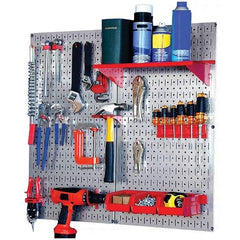 Wall Control - 32" Wide x 32" High Peg Board Kit - 2 Panels, Galvanized Steel, Galvanized/Red - Americas Industrial Supply