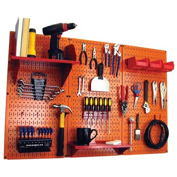 Wall Control - 48" Wide x 32" High Peg Board Kit - 3 Panels, Metal, Orange/Red - Americas Industrial Supply