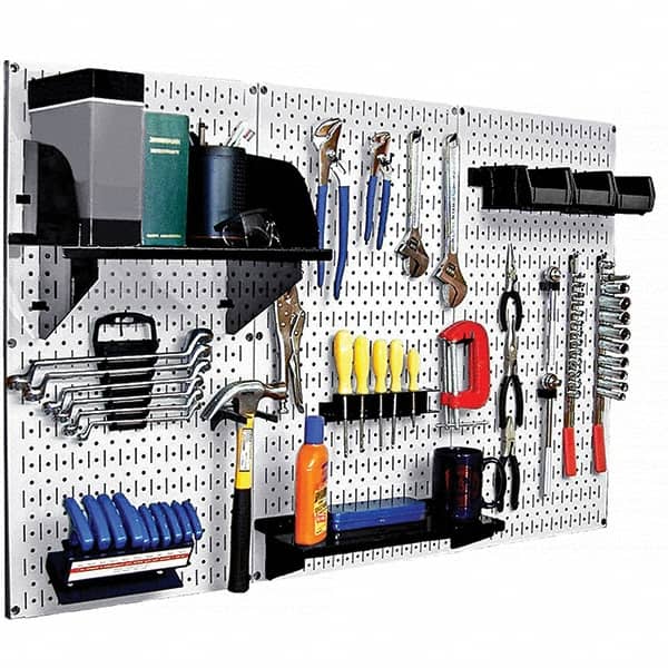 Wall Control - 48" Wide x 32" High Peg Board Kit - 3 Panels, Metal, White/Black - Americas Industrial Supply
