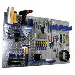 Wall Control - 48" Wide x 32" High Peg Board Kit - 3 Panels, Galvanized Steel, Galvanized/Blue - Americas Industrial Supply