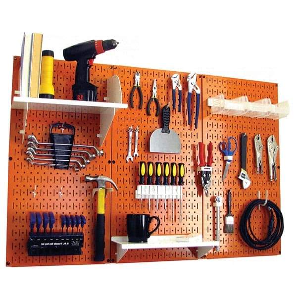 Wall Control - 48" Wide x 32" High Peg Board Kit - 3 Panels, Metal, Orange/White - Americas Industrial Supply