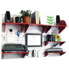 Wall Control - 48" Wide x 32" High Industrial Steel Tool Board System - 3 Panels, Metal, White/Red - Americas Industrial Supply