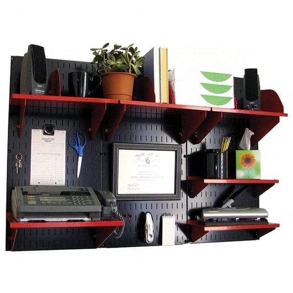 Wall Control - 48" Wide x 32" High Industrial Steel Tool Board System - 3 Panels, Metal, Black/Red - Americas Industrial Supply