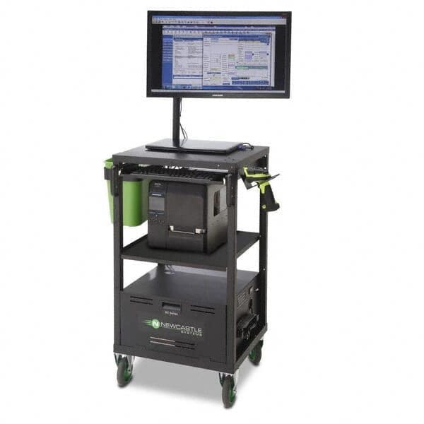 NewCastle Systems - 100 Lb Capacity, 2 Shelf Mobile Computer Workstation - 21-3/4" Wide x 20" Deep x 43" High, Steel - Americas Industrial Supply