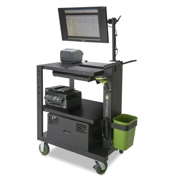 NewCastle Systems - 400 Lb Capacity, 3 Shelf Mobile Computer Workstation - 26" Wide x 35-1/2" Deep x 43" High, Steel - Americas Industrial Supply