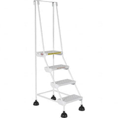 4-Step Ladder: Steel, Type IA Commercial Spring Loaded Ladder, 21-1/8″ Base Width x 38-3/16″ Base Depth, Perforated Tread