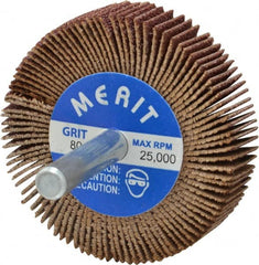 Merit Abrasives - 2" Diam x 1/2" Face Width, Medium Ceramic Alumina Coated Mounted Flap Wheel - 1/4" Shank Mount, 80 Grit, Cloth Backing, 25,000 Max RPM - Americas Industrial Supply