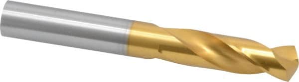 Guhring - 17/32" 130° Parabolic Flute Cobalt Screw Machine Drill Bit - TiN Finish, Right Hand Cut, 54mm Flute Length, 107mm OAL, Standard Point, Straight Shank - Americas Industrial Supply