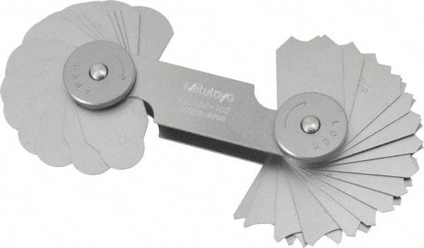 Mitutoyo - 32 Piece, 17/64 to 1/2 Inch Radius, Radius Gage Set - Style B, 1/64 Inch Graduation - Americas Industrial Supply