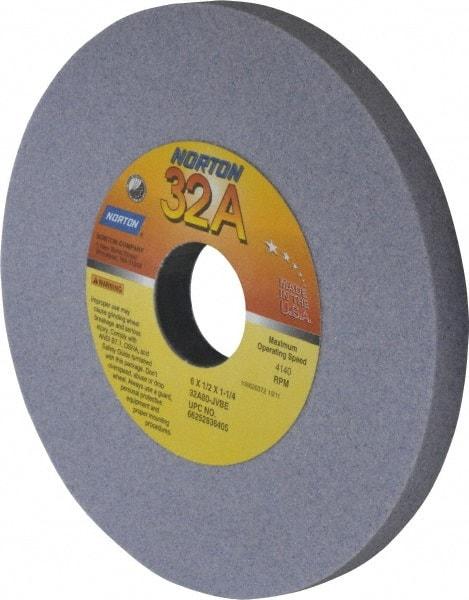 Norton - 6" Diam x 1-1/4" Hole x 1/2" Thick, J Hardness, 80 Grit Surface Grinding Wheel - Aluminum Oxide, Type 1, Medium Grade, 4,140 Max RPM, Vitrified Bond, No Recess - Americas Industrial Supply