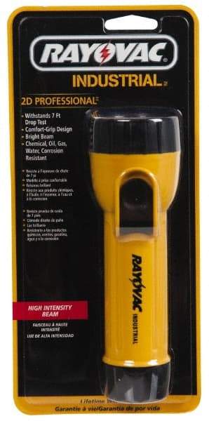 Rayovac - Incandescent Bulb, Industrial/Tactical Flashlight - Yellow Body, 2 D Batteries Not Included - Americas Industrial Supply