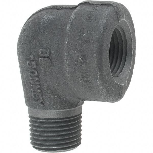 Made in USA - Size 1/2", Class 3,000, Forged Carbon Steel Black Pipe 90° Street Elbow - 3,000 psi, Threaded End Connection - Americas Industrial Supply