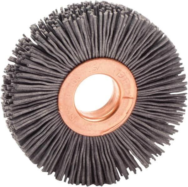 Weiler - 2" OD, 1/2" Arbor Hole, Nylon Wheel Brush - 3/8" Face Width, 1/2" Trim Length, 0.022" Filament Diam, 10,000 RPM - Americas Industrial Supply