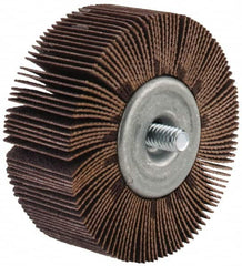 Merit Abrasives - 2-1/2" Diam x 1" Face Width, Fine Aluminum Oxide Coated Mounted Flap Wheel - 1/4-20 Threaded Mount, 120 Grit, Cloth Backing, 20,000 Max RPM - Americas Industrial Supply