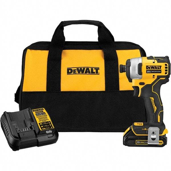 DeWALT - Atomic 20 Volt, 1/4" Drive, 1,700 In/Lb Torque, Cordless Impact Driver - Mid-Handle, 2800 RPM, 1 Lithium-Ion Battery Included - Americas Industrial Supply