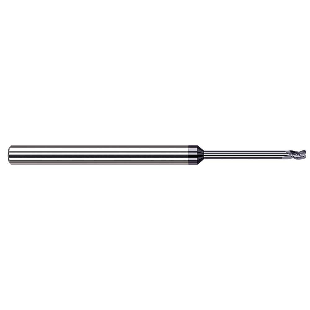 Corner Radius End Mill: 0.062″ Dia, 3/32″ LOC, 0.005″ Radius, 3 Flutes, Solid Carbide 2-1/2″ OAL, 1/8″ Shank Dia, 34 ° Helix, AlTiN Coated, Corner Radius End