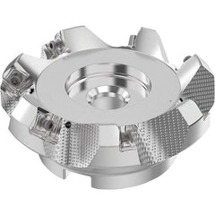 Seco - 4" Cut Diam, 1-1/2" Arbor Hole, 0.236" Max Depth of Cut, 48° Indexable Chamfer & Angle Face Mill - 7 Inserts, SN.. Insert, Right Hand Cut, 7 Flutes, Through Coolant, Series R220.54 - Americas Industrial Supply