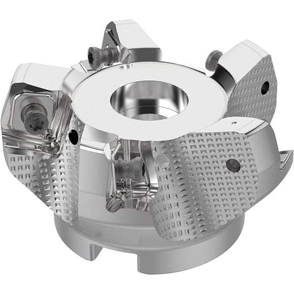 Seco - 2-1/2" Cut Diam, 3/4" Arbor Hole, 0.315" Max Depth of Cut, 71° Indexable Chamfer & Angle Face Mill - 5 Inserts, SN.. Insert, Right Hand Cut, 5 Flutes, Through Coolant, Series R220.56 - Americas Industrial Supply