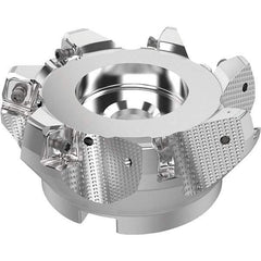 Seco - 4" Cut Diam, 1-1/2" Arbor Hole, 0.315" Max Depth of Cut, 71° Indexable Chamfer & Angle Face Mill - 7 Inserts, SN.. Insert, Right Hand Cut, 7 Flutes, Through Coolant, Series R220.56 - Americas Industrial Supply