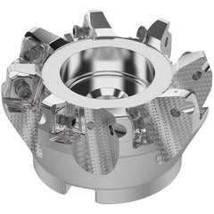 Seco - 80mm Cut Diam, 27mm Arbor Hole, 8mm Max Depth of Cut, 71° Indexable Chamfer & Angle Face Mill - 8 Inserts, SN.. Insert, Right Hand Cut, 8 Flutes, Through Coolant, Series R220.56 - Americas Industrial Supply