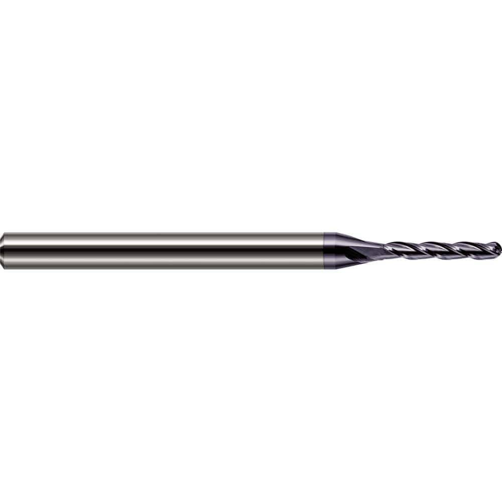 Ball End Mill: 0.109″ Dia, 0.57″ LOC, 3 Flute, Solid Carbide 2-1/2″ OAL, 1/8″ Shank Dia, 30 ° Helix, AlTiN Coated, Single End