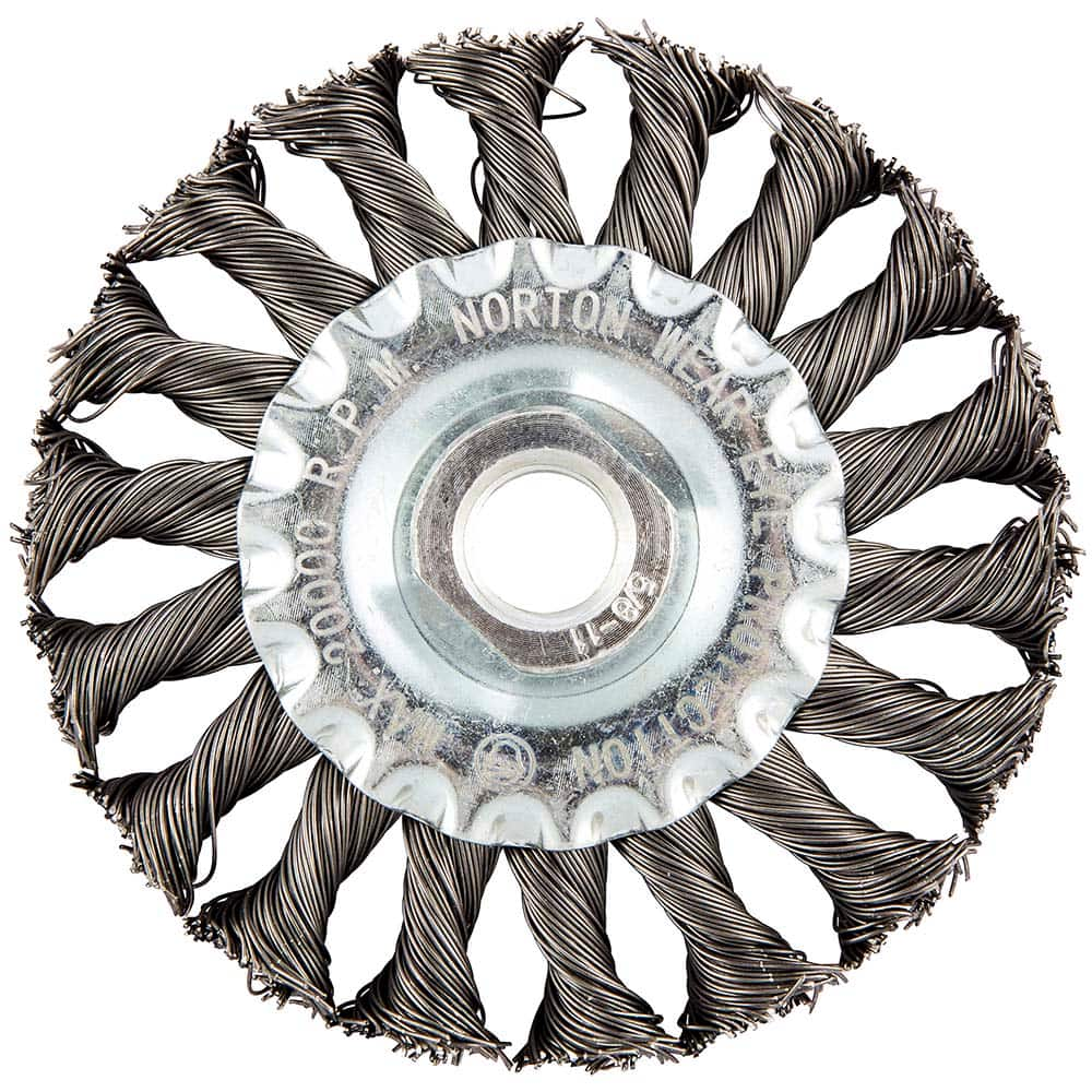 Norton - 4" OD, 5/8-11 Arbor Hole, Stringer Bead Carbon Wheel Brush - Americas Industrial Supply