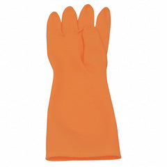 Size 9-Premium Cleanroom chemical handlers natural rubber latex gloves, 20 mil, 15″ length, embossed palm, orange. Cleanroom packaged, 1 pair per poly bag, 10 pair per master poly bag, 10 master poly bags per case. - Americas Industrial Supply