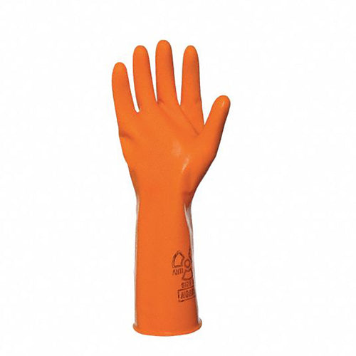 Size 10-Anti-C 100% Natural Rubber Latex Gloves, 18 mil, 15″ length. Orange. - Americas Industrial Supply