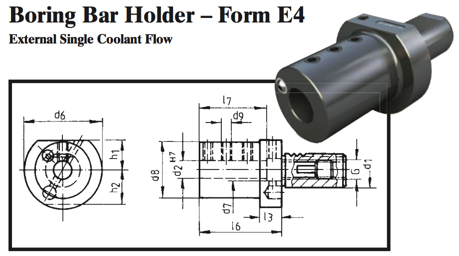 VDI Boring Bar Holder - Form E4 (External Single Coolant Flow) - Part #: CNC86 54.4010 - Americas Industrial Supply