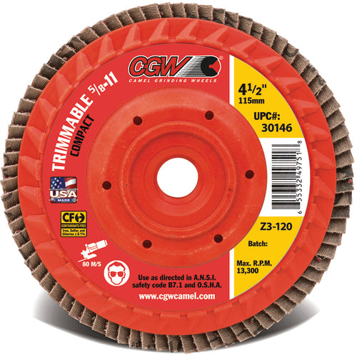 4 1/2″ × 5/8″-11 - 60 Grit - C3 Ceramic Compact Trimmable Flap Disc with Hub - Americas Industrial Supply
