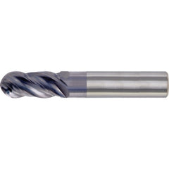 1/2″ Dia. × 1/2″ Shank × 5/8″ DOC × 3″ OAL, Carbide TiAlN, Spiral , 4 Flute, CW Helix, Round, Ballnose End Mill - Exact Industrial Supply