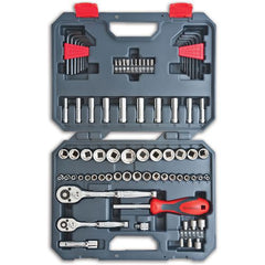 84 Pieces 1/4″ and 3/8″ Drive 6 and 12 Point SAE/Metric Mechanics Tool Set - Exact Industrial Supply