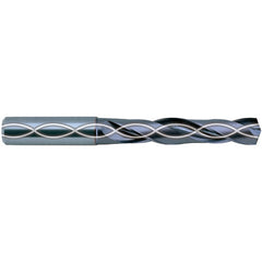 12.3 mm Dia. × 14 mm Shank × 60 mm Flute Length × 107 mm OAL, 3xD, 140°, TiAlN, 2 Flute, Coolant Thru, Straight Solid Carbide Drill