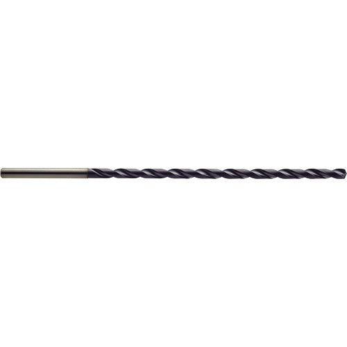 7.6 mm Dia. × 8 mm Shank × 144 mm Flute Length × 201 mm OAL, 15xD, 140°, TiAlN, 2 Flute, Coolant Thru, Solid Carbide Drill