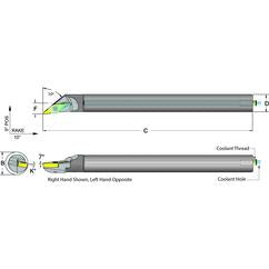 .500 Shank Coolant Thru Boring Bar- -50° Lead Angle for VCMT 221 Style Inserts - Americas Industrial Supply